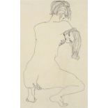 20th Century Continental School, Erotic Embrace - two lovers, Ink on paper, 9" x 5.5" (23cm x 14cm)