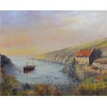 David LANGSWORTHY (British b.1944) 'Port Quinn Cornwall', Oil on board, Inscribed verso, Signed