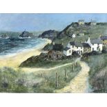 Jeremy KING (British b.1933) 'Sennen Cottages & Cape Cornwall', Oil on board, Titled & inscribed