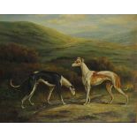 P* PARFIT (20th Century English School) Two Greyhounds in a Mountain Landscape, Oil on canvas,