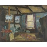 John Alan DASHWOOD (British 1949-2015) 'In a Cornish Studio St.Ives', Oil on canvas, Titled verso,