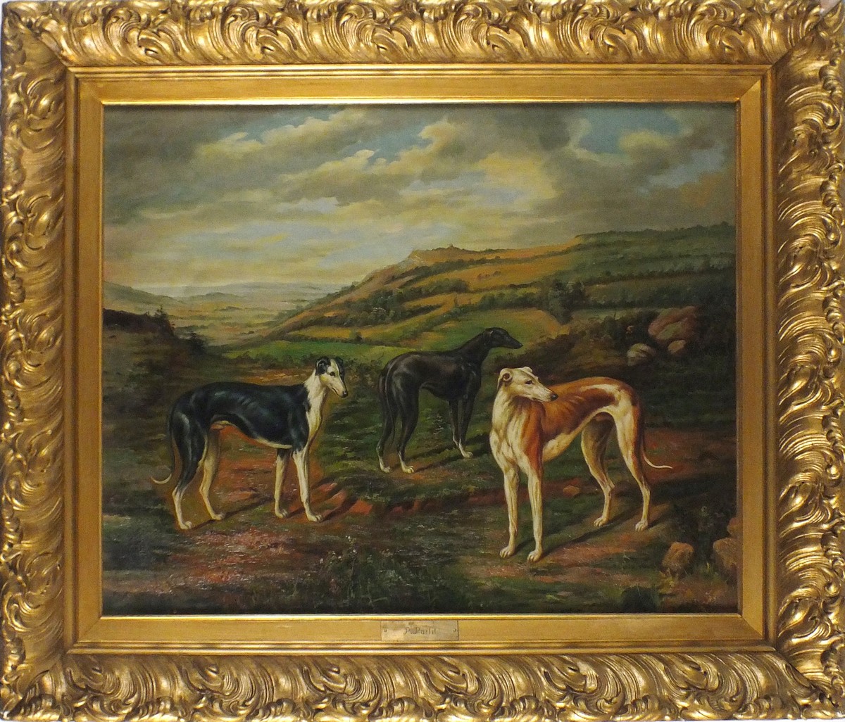 P* PARFIT (20th Century English School) Three Greyhounds in a Mountain Landscape, Oil on canvas, - Image 2 of 2