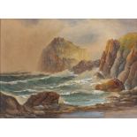 John Clarkson UREN (British 1845-1932) Choppy Waters -  Rocky Cornish Cove, Watercolour, Signed