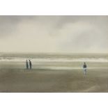 John BOND (British b.1945) Figures walking on the Beach, Watercolour & gouache, Signed lower left,