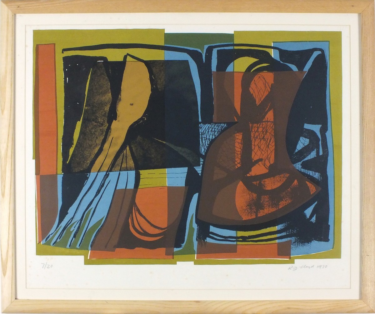 Reginald James LLOYD (British b.1926) 'Figures in a Lane', Colour silkscreen print, Signed, dated - Image 2 of 2