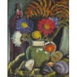 W*M*WADEY (20th Century British School) Still Life with Jug of Flowers, Bottle and Seashells, Oil on