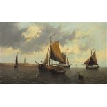 J* CLASSENS (19th Century Continental School) Dutch Barges at Anchor, Oil on canvas, Signed &