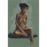 Eric WARD (British b.1945 ) Portrait of a seated Female Nude, Oil on paper, Inscribed verso, 9" x 6"