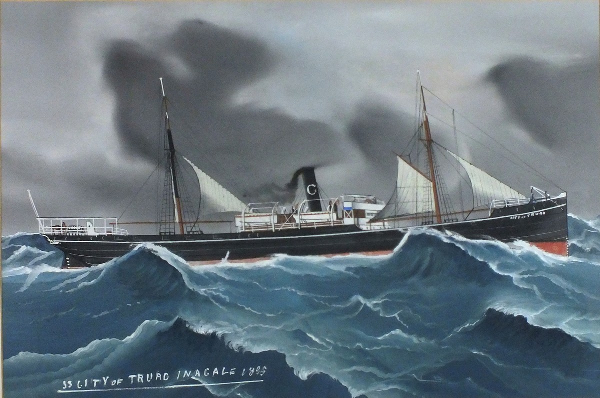 19th Century Marine School, City of Truro in a Gale, Gouache, Inscribed lower left, 14.5" x 22" (