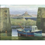 Ken SYMONDS (British 1927-2010) Mousehole Harbour Entrance, Oil on canvas, Signed lower right,  16.