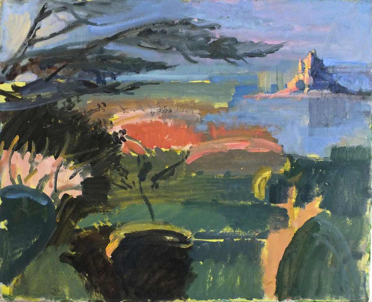 Pat ALGAR (British 1939 - 2013) St. Michael's Mount from Marazion - Sunset, Oil on canvas, Unframed,