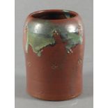 William MARSHALL (British 1923-2001) Terracotta and speckled green glazed cylindrical vase, with