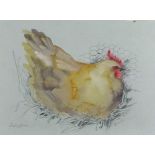 Lesley HOLMES (British b.1958), Buff Orpington - Nesting Hen, Watercolour, Printed artist's label