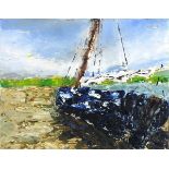 Brom IRWIN (British b.1962) 'Boat on Porthilly II', Oil on board, Titled, signed & dated 2016 verso,
