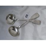 Pair Victorian fiddle pattern crested sauce ladles Sheff 1899 by JR 130g