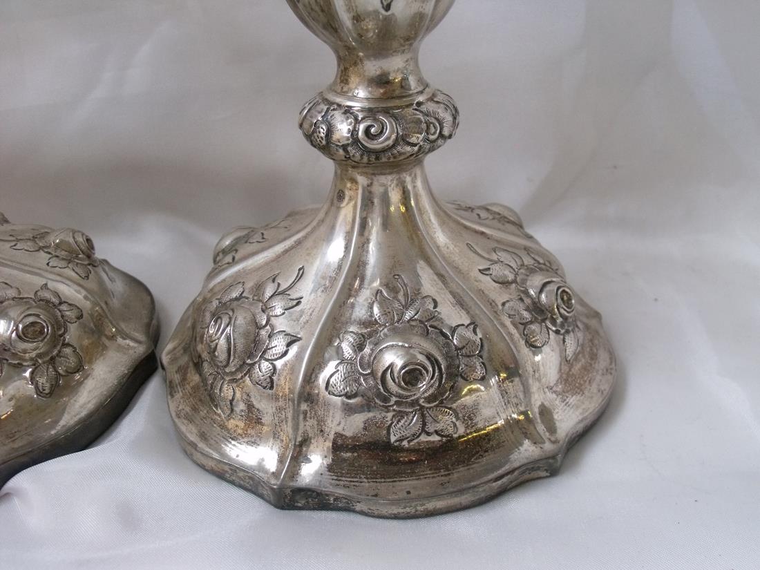 19THC AUSTRO HUNGARIAN TALL CANDLE sticks with baluster shaped stems & moulded bases embossed with - Image 2 of 5