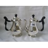 Pair of bachelors cafe au lait pots each on pedestal foot 5” over handles Lon 1911 450g