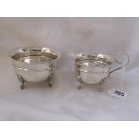 Circular cream jug and matching sugar bowl card cut rims 4.5” over handle Birm 1917 by M & W 200g