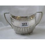 Boat shaped half reeded sugar basin 6” over handles Sheff 1924 by M & W 185g