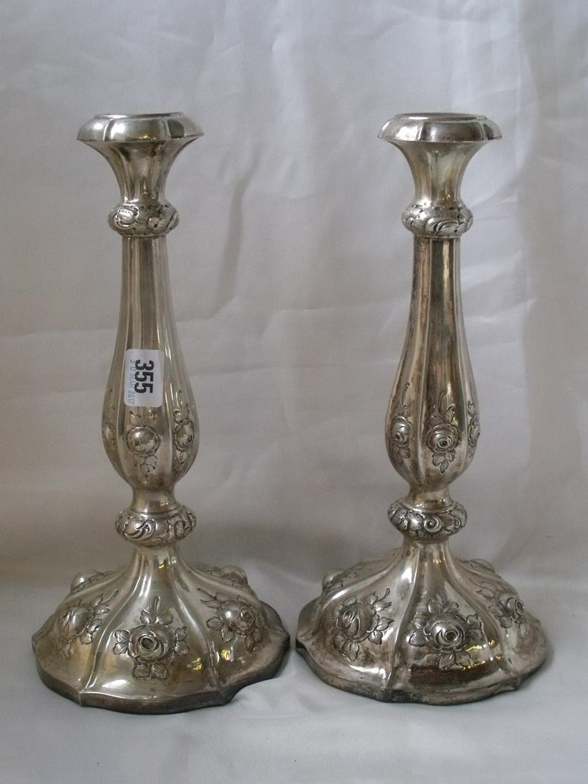 19THC AUSTRO HUNGARIAN TALL CANDLE sticks with baluster shaped stems & moulded bases embossed with