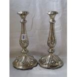 19THC AUSTRO HUNGARIAN TALL CANDLE sticks with baluster shaped stems & moulded bases embossed with