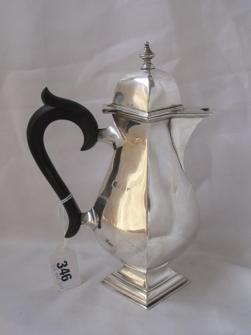 Pear shaped coffee pot on square pedestal foot 6” over handle Birm 1928 by BPS 410g - Image 2 of 2