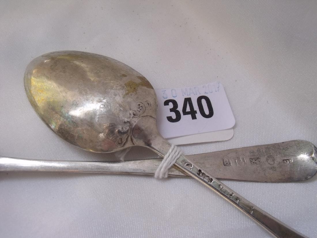 Exeter – a bright cut table spoon by JH also a shell back bottom struck dessert spoon 55g - Image 2 of 2