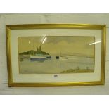 Frank Sherwin – Boats in an estuary 9” x 19” signed