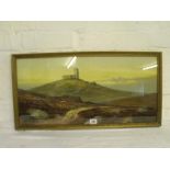 Douglas Pinder - Brentor with the church of St Michael 12” x 25” signed and inscribed