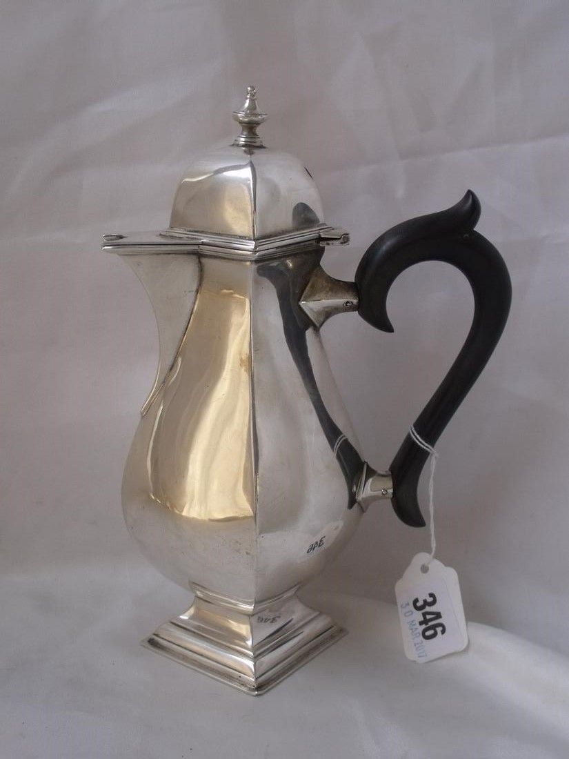 Pear shaped coffee pot on square pedestal foot 6” over handle Birm 1928 by BPS 410g