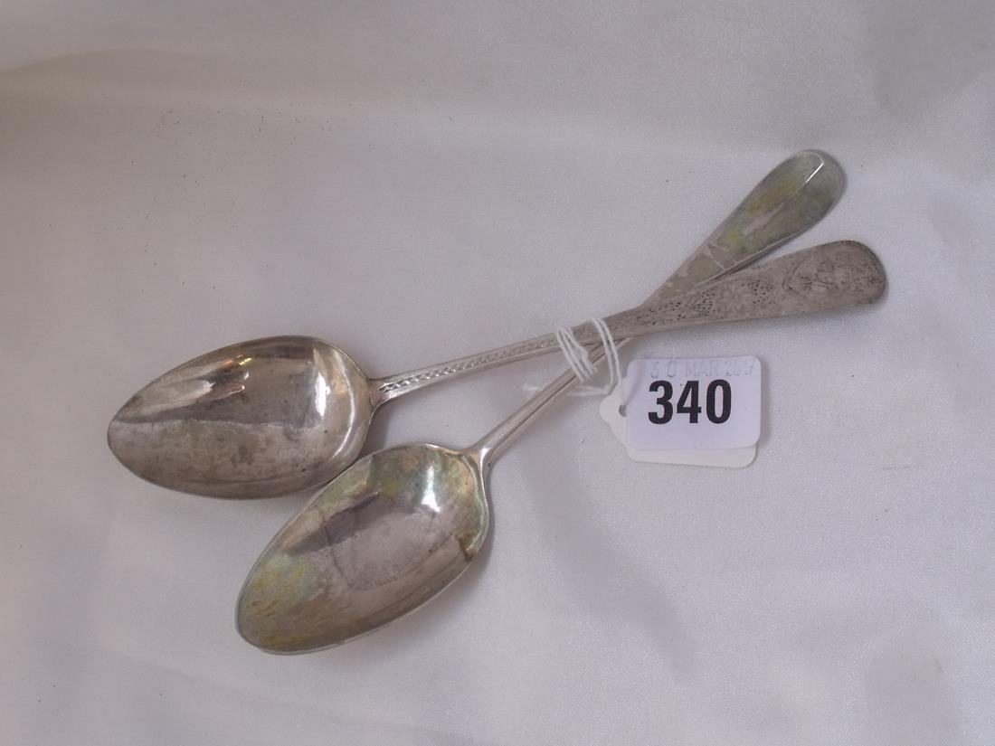 Exeter – a bright cut table spoon by JH also a shell back bottom struck dessert spoon 55g