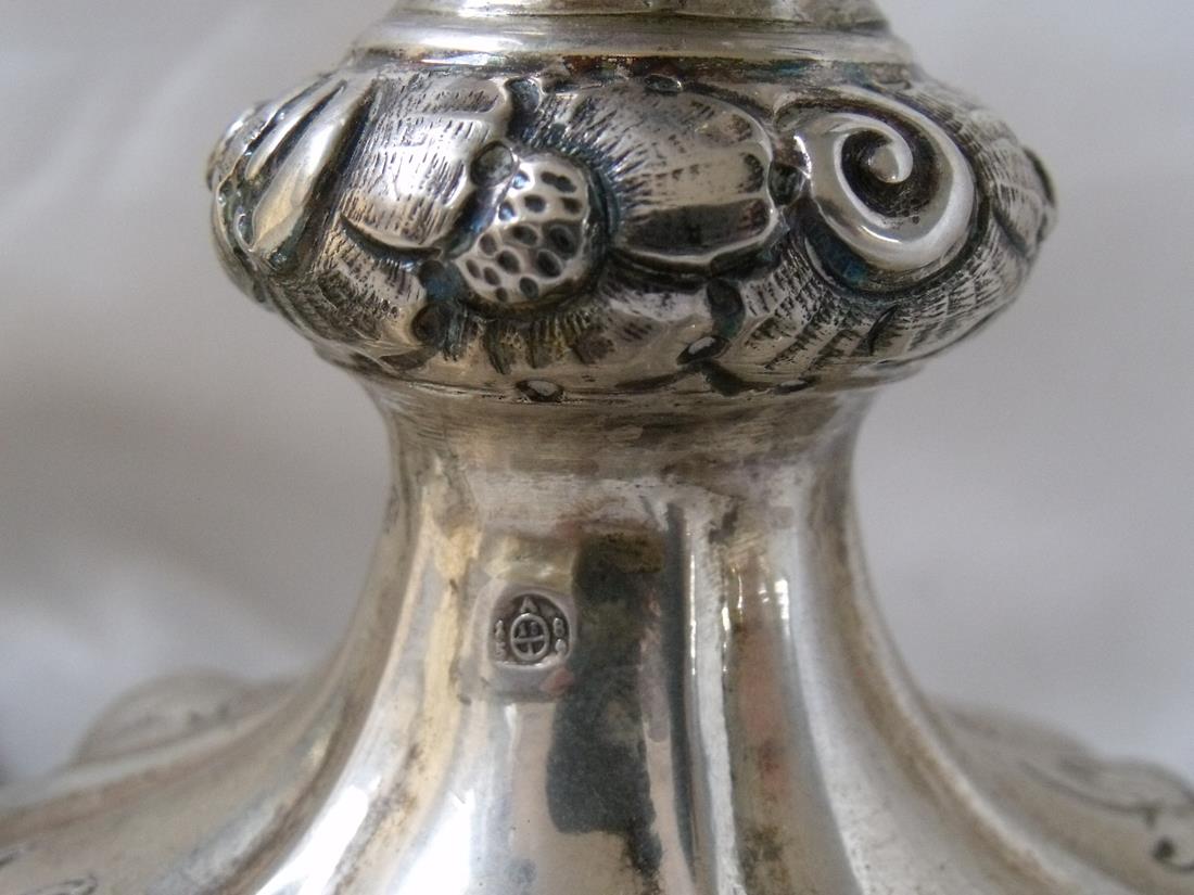 19THC AUSTRO HUNGARIAN TALL CANDLE sticks with baluster shaped stems & moulded bases embossed with - Image 4 of 5