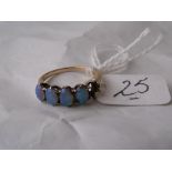 A gold mounted five stone(1 missing) blue opal ring size 'I'