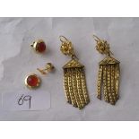 A pair of fancy gilt metal drop ear pendants etc