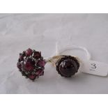 A 9ct mounted garnet cabochon ring also another stone set ring