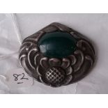 A large 6cm wide stylish Danish green stone silver brooch stamped 830 – HF