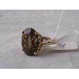 Large smoky quartz set ring 17x13mm mounted in 9ct size P