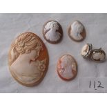 Quantity of unframed cameos and a pair of cameo earrings