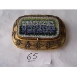 An antique gilt & micro mosaic box 5cm x 3.5cm also a small mosaic brooch