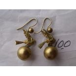 Pair of attractive Victorian gilt earrings with birds atop of orbs