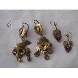Two pairs of Victorian stone set gilt mounted ear pendants