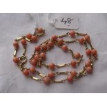 Another finer coral bead necklace set in 9ct 7g inc