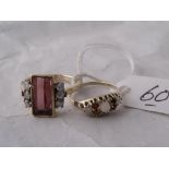 A rectangular 11mm pink Topaz & diamond high carat ring size 'N' also a 9ct opal & garnet set ring