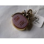 15ct gold stone set monogrammed spinning fob 11.2g inc