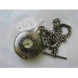 Gents silver half hunter pocket watch on Silver Albert