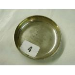 Heavy silver dish H.M.S. Exeter December 1936 to February 1940 to C.N.G. 3” diameter hall mark for