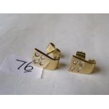 Pair 18ct gold diamond set oblong earrings 4.9g