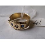 Heavy antique 18ct gold diamond & sapphire buckle ring bears full Chester hallmarks 5g approx