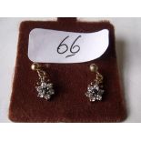 Pair 9ct mounted sapphire and white stone earrings