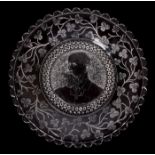1880s Charles Stewart Parnell commemorative glass plate. A 19th century moulded glass plate, the